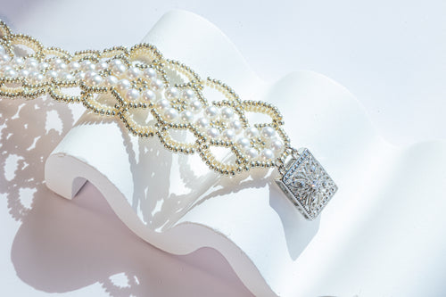 Golden Weave Pearl Bracelet