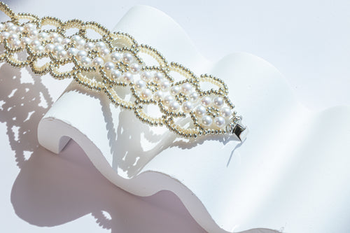 Golden Weave Pearl Bracelet