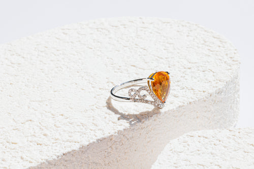 Sunset Majesty Orange Sapphire Crown Ring - 2.185ct