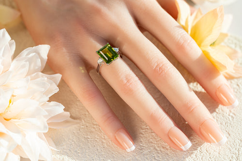 Peridot Ring - Emerald Cut