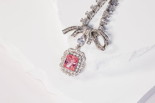 Pink Zircon Bow Necklace