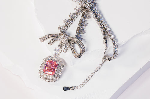 Pink Zircon Bow Necklace
