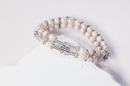 Pearl Zircon statement bracelet