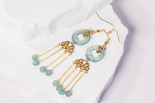 Cloud Jadeite Tassel Earrings