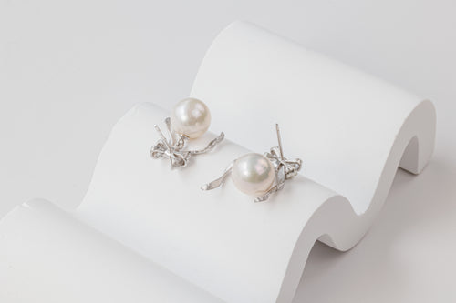 White Pearl Bow Earrings