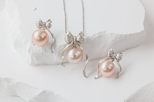 Pink Pearl Bow Earrings