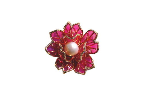 Coral Flower-shaped Freshwater Pearl Brooch