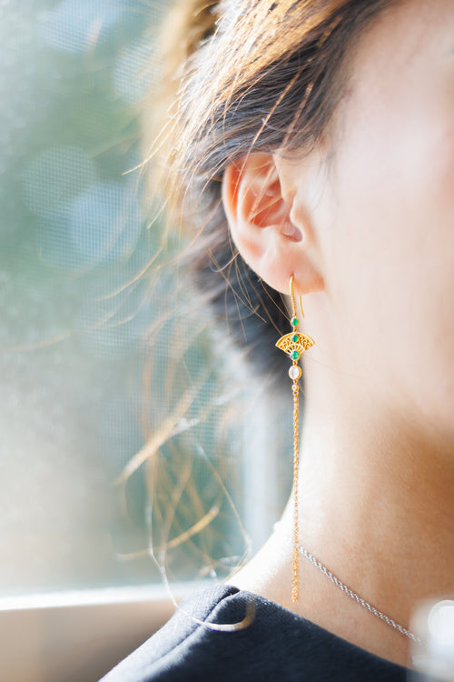 Fan Shaped Jadeite Drape Earrings