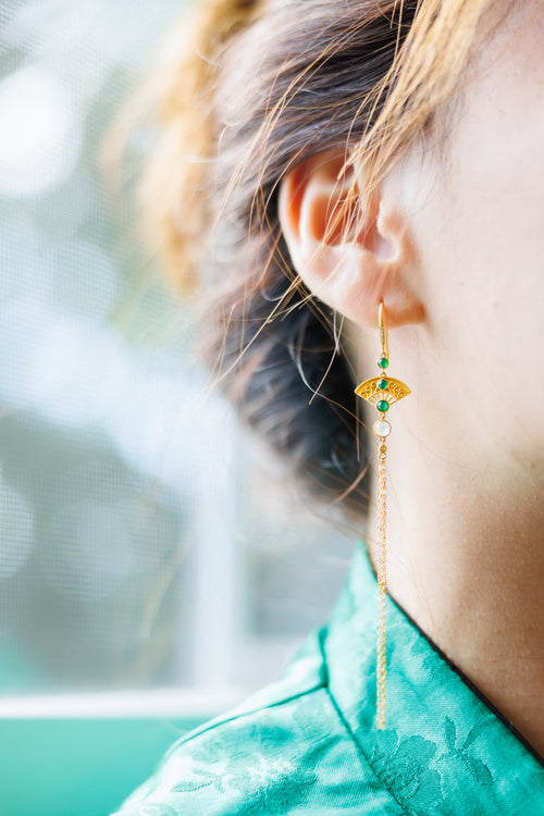 Fan Shaped Jadeite Drape Earrings