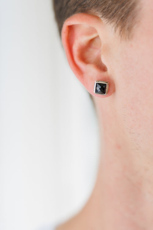 Noir Elegance: Black Onyx Silver Studs