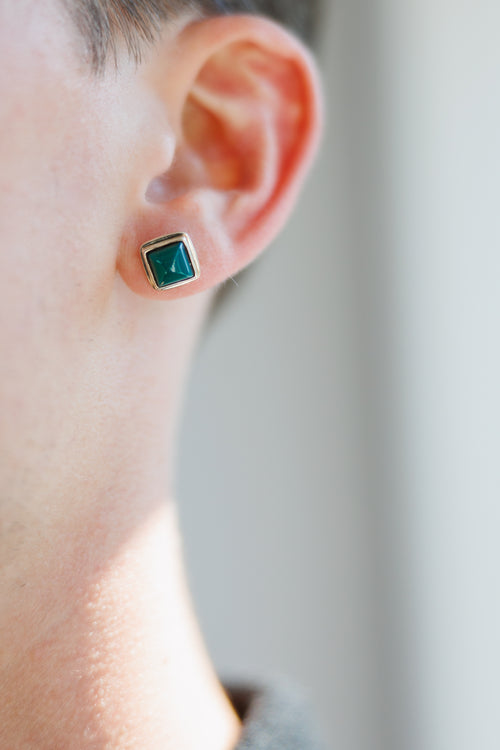 Emerald Glow: Green Onyx Silver Studs