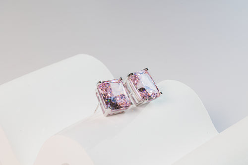 Pink Zirconia Studs - silver finish