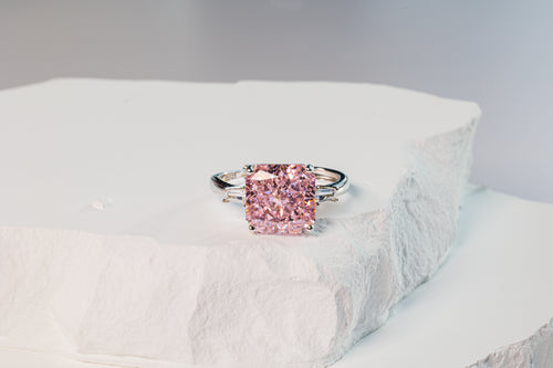 Pink Zirconia Ring - silver finish