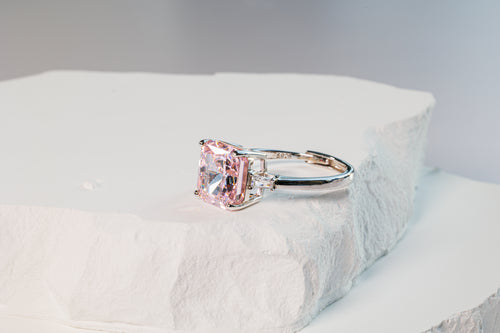 Pink Zirconia Ring - silver finish