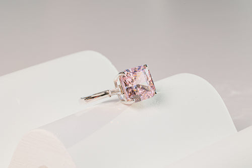 Pink Zirconia Ring - silver finish