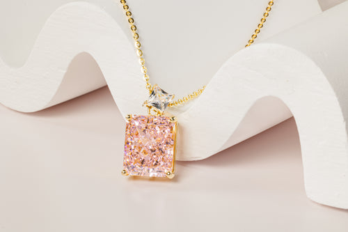 Pink Zirconia Necklace - gold finish