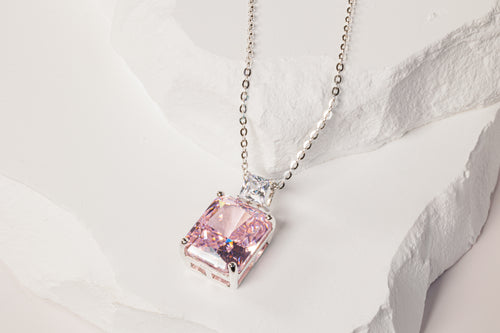 Pink Zirconia Necklace - Silver Finish