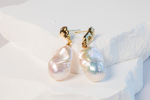 Baroque Pearl Earrings - gold accent