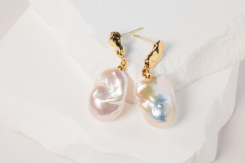 Baroque Pearl Earrings - gold accent