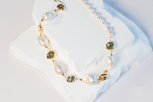 Mixed Baroque Pearl Necklace With Gold Accent