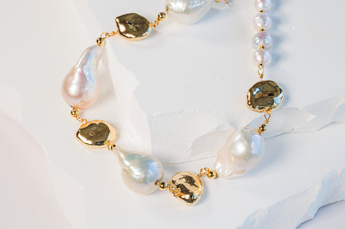 Mixed Baroque Pearl Necklace With Gold Accent