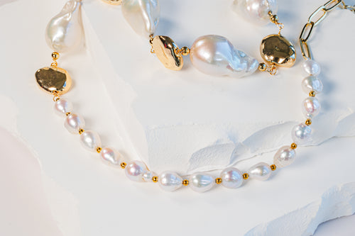 Mixed Baroque Pearl Necklace With Gold Accent