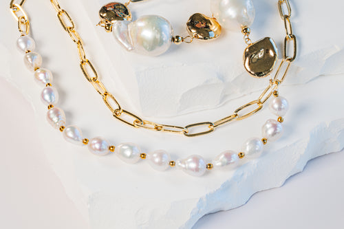 Mixed Baroque Pearl Necklace With Gold Accent