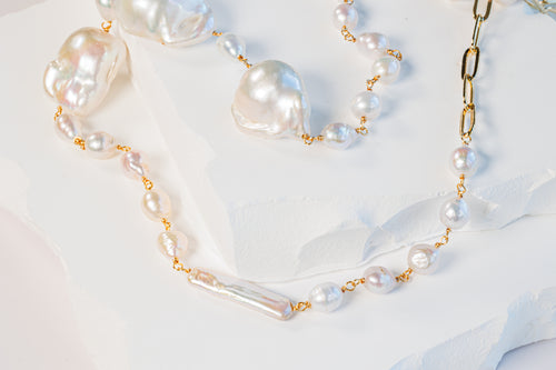 Mixed Baroque Pearl Necklace with stick pearls