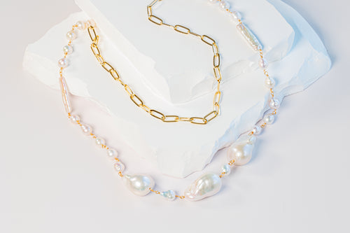 Mixed Baroque Pearl Necklace with stick pearls