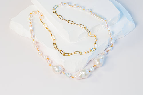 Mixed Baroque Pearl Necklace with stick pearls