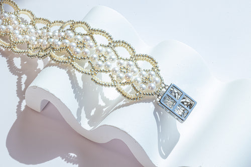 Golden Weave Pearl Bracelet