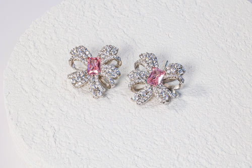 Pink Zircon Bow Earrings