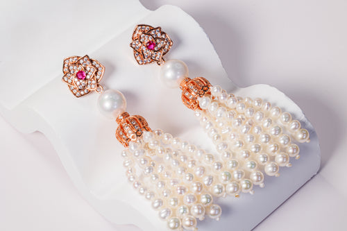 Fancy Pink Zircon Crown Pearl Earrings