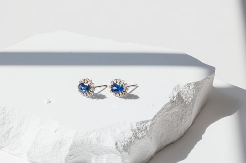 Royal Blue Sapphire and Diamond Earrings