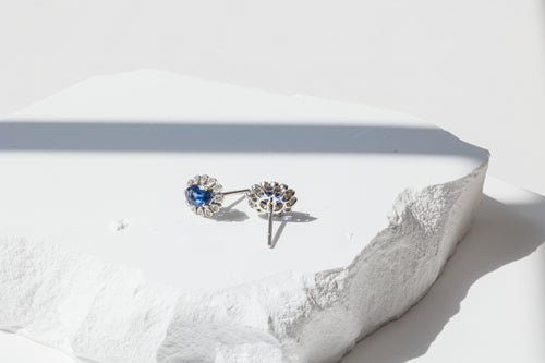 Royal Blue Sapphire and Diamond Earrings