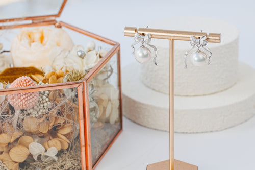 White Pearl Bow Earrings