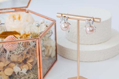 Pink Pearl Bow Earrings