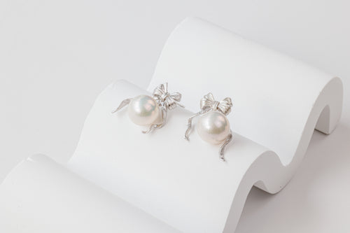 White Pearl Bow Earrings
