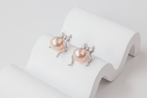 Pink Pearl Bow Earrings