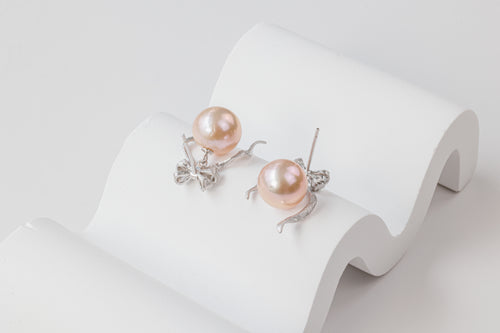 Pink Pearl Bow Earrings
