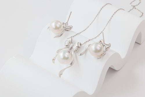 White Pearl Bow Earrings