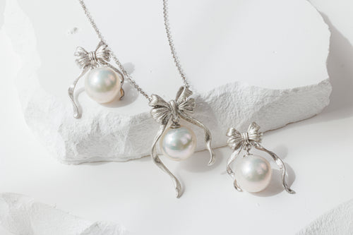 White Pearl Bow Earrings