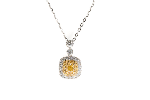 Yellow Diamond Pendant with White Diamond Halo