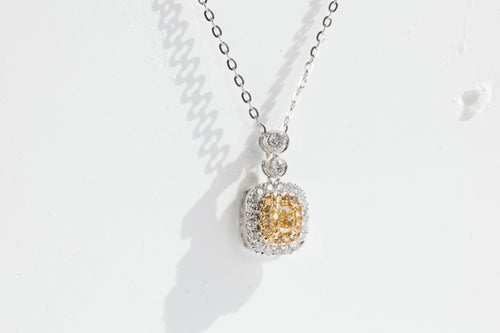 Yellow Diamond Pendant with White Diamond Halo