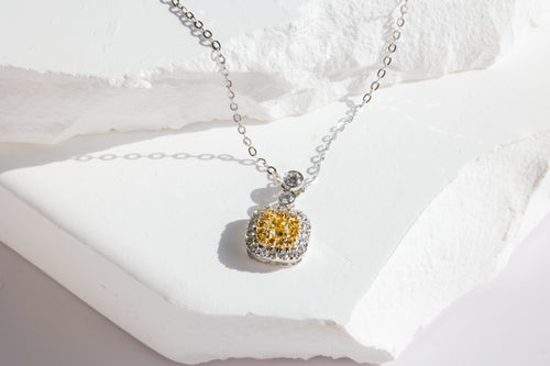 Yellow Diamond Pendant with White Diamond Halo