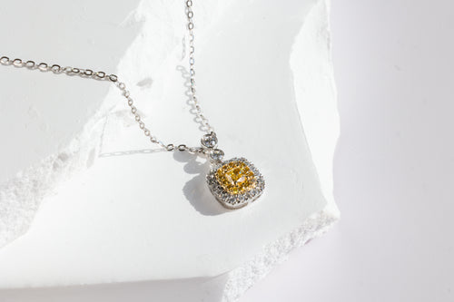 Yellow Diamond Pendant with White Diamond Halo