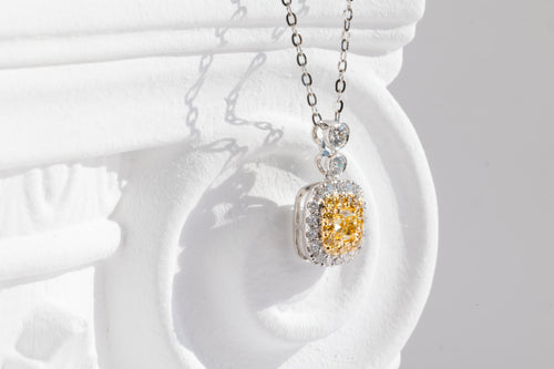 Yellow Diamond Pendant with White Diamond Halo