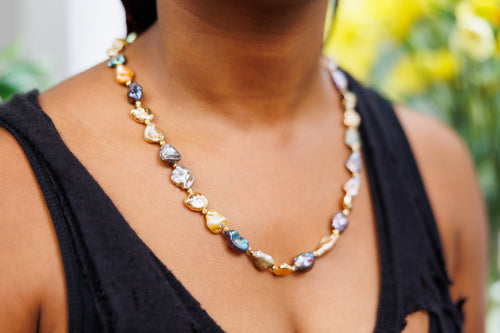 Aurora Radiance: Multicolor Keshi Pearl Necklace