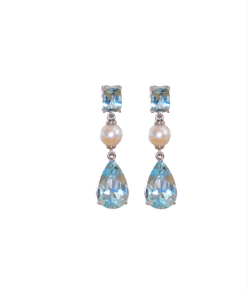 Aquamarine Drop Earrings with Saltwater Pearls