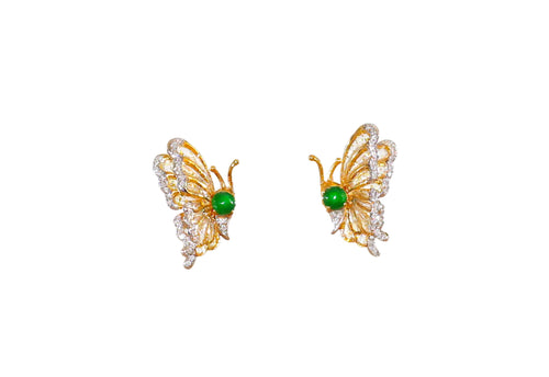 Butterfly Jadeite Diamond Gold Earrings